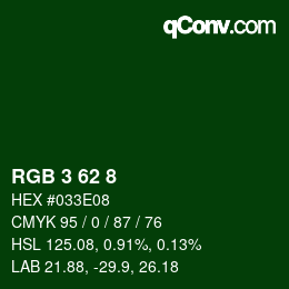 カラーコード: RGB 3 62 8 | qconv.com