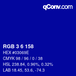 カラーコード: RGB 3 6 158 | qconv.com