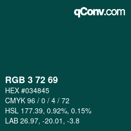 Color code: RGB 3 72 69 | qconv.com