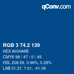 カラーコード: RGB 3 74.2 139 | qconv.com