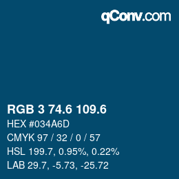 カラーコード: RGB 3 74.6 109.6 | qconv.com