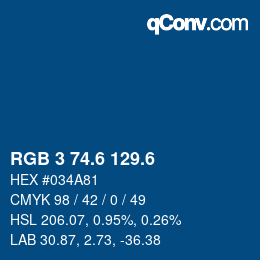 カラーコード: RGB 3 74.6 129.6 | qconv.com