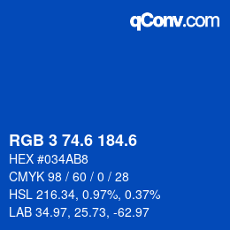 カラーコード: RGB 3 74.6 184.6 | qconv.com