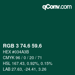 カラーコード: RGB 3 74.6 59.6 | qconv.com