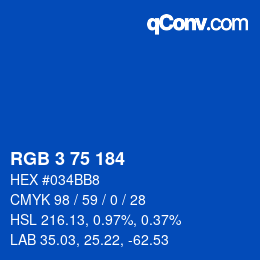 Color code: RGB 3 75 184 | qconv.com