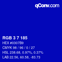 Color code: RGB 3 7 185 | qconv.com