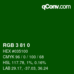 Color code: RGB 3 81 0 | qconv.com