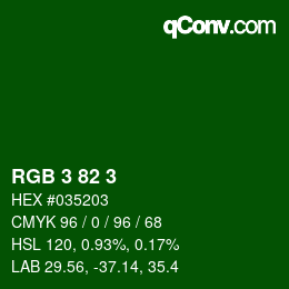 カラーコード: RGB 3 82 3 | qconv.com