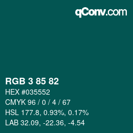 Color code: RGB 3 85 82 | qconv.com