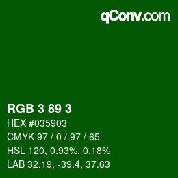 颜色代码: RGB 3 89 3 | qconv.com
