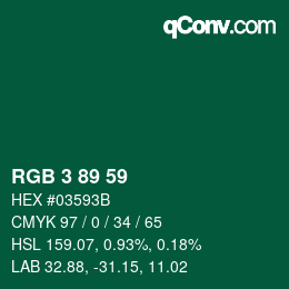 Color code: RGB 3 89 59 | qconv.com
