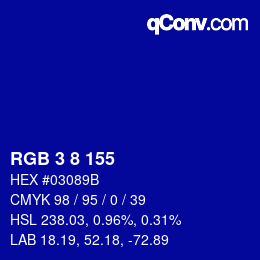 カラーコード: RGB 3 8 155 | qconv.com