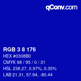 颜色代码: RGB 3 8 176 | qconv.com