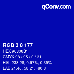 カラーコード: RGB 3 8 177 | qconv.com