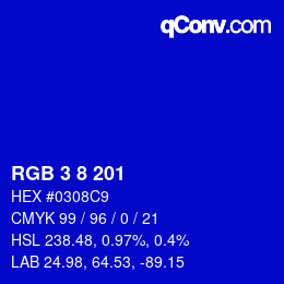 Color code: RGB 3 8 201 | qconv.com