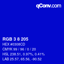 カラーコード: RGB 3 8 205 | qconv.com