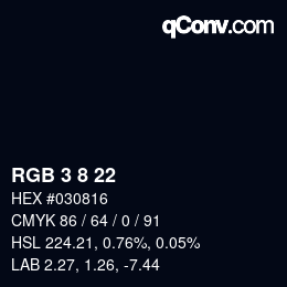 カラーコード: RGB 3 8 22 | qconv.com