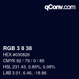 Color code: RGB 3 8 38 | qconv.com