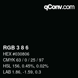 Color code: RGB 3 8 6 | qconv.com