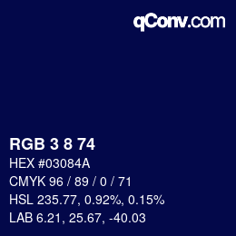 Color code: RGB 3 8 74 | qconv.com