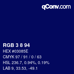 颜色代码: RGB 3 8 94 | qconv.com