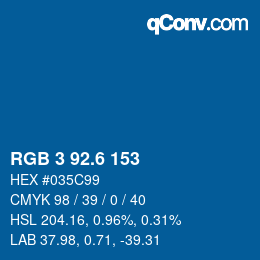 カラーコード: RGB 3 92.6 153 | qconv.com