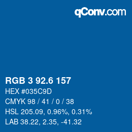 カラーコード: RGB 3 92.6 157 | qconv.com