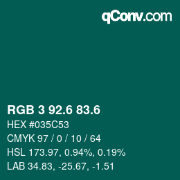 カラーコード: RGB 3 92.6 83.6 | qconv.com