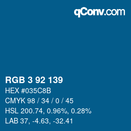 カラーコード: RGB 3 92 139 | qconv.com