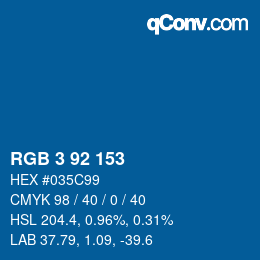 カラーコード: RGB 3 92 153 | qconv.com