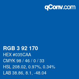 カラーコード: RGB 3 92 170 | qconv.com