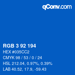 カラーコード: RGB 3 92 194 | qconv.com