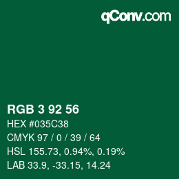 カラーコード: RGB 3 92 56 | qconv.com