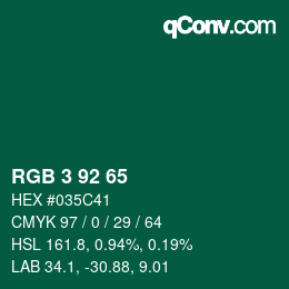 カラーコード: RGB 3 92 65 | qconv.com