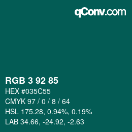 カラーコード: RGB 3 92 85 | qconv.com