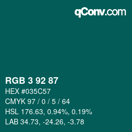 カラーコード: RGB 3 92 87 | qconv.com