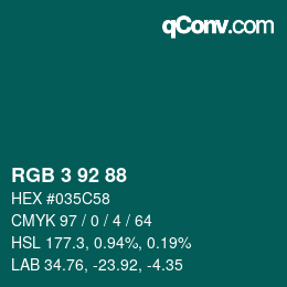 カラーコード: RGB 3 92 88 | qconv.com