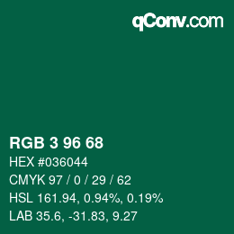 カラーコード: RGB 3 96 68 | qconv.com