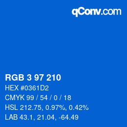 カラーコード: RGB 3 97 210 | qconv.com