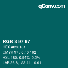 Code couleur: RGB 3 97 97 | qconv.com