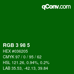 Color code: RGB 3 98 5 | qconv.com