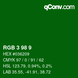 Color code: RGB 3 98 9 | qconv.com