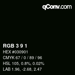 カラーコード: RGB 3 9 1 | qconv.com