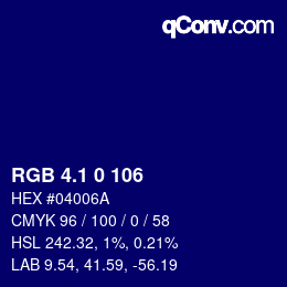 カラーコード: RGB 4.1 0 106 | qconv.com