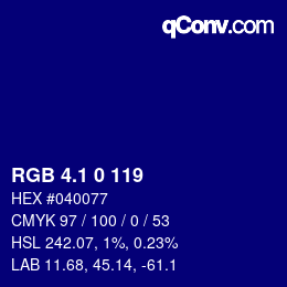 カラーコード: RGB 4.1 0 119 | qconv.com