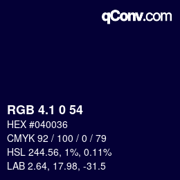 カラーコード: RGB 4.1 0 54 | qconv.com