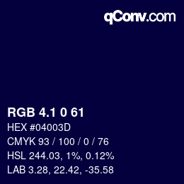 カラーコード: RGB 4.1 0 61 | qconv.com