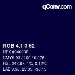 カラーコード: RGB 4.1 0 62 | qconv.com