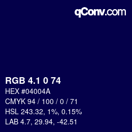 カラーコード: RGB 4.1 0 74 | qconv.com