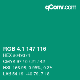カラーコード: RGB 4.1 147 116 | qconv.com